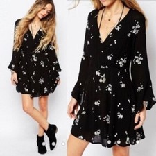 Free People Black Jasmine Embroidered Long Sleeve Mini Dress 2