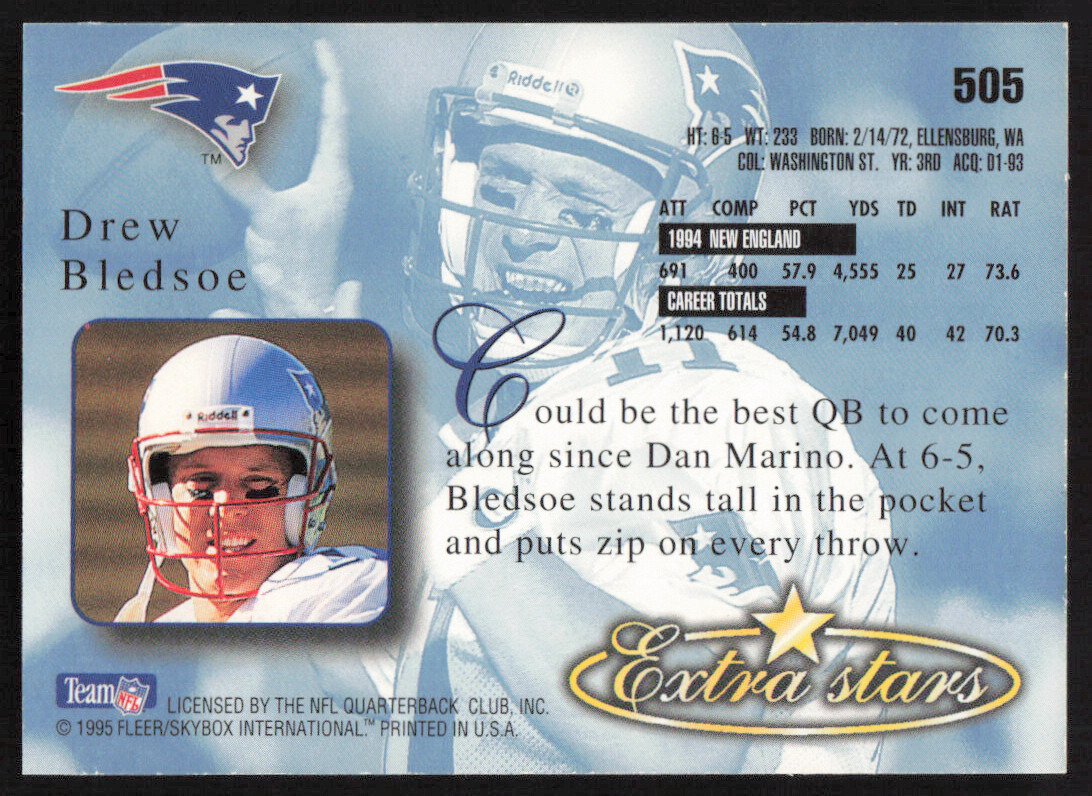 1995 Ultra Drew Bledsoe Football Card #505 - New England Patriots