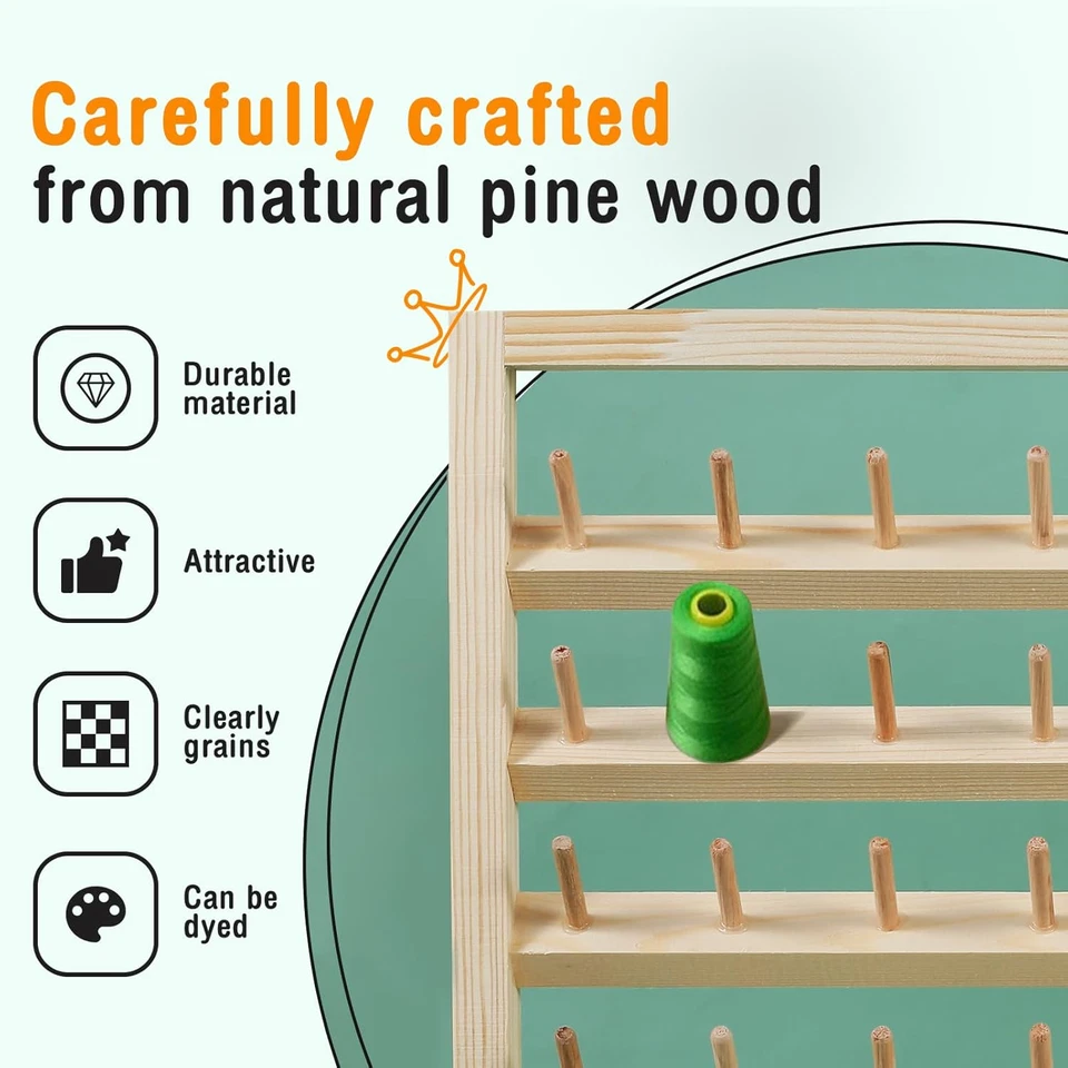 Suporte de linha de madeira 54 carretel rack, organizador de costura de parede com parafusos, R - Imagem 3 de 4
