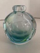 Glass Bud Vase Aqua Turquoise Tint Block Handmade 4.5x3.5x3.5  Heavy
