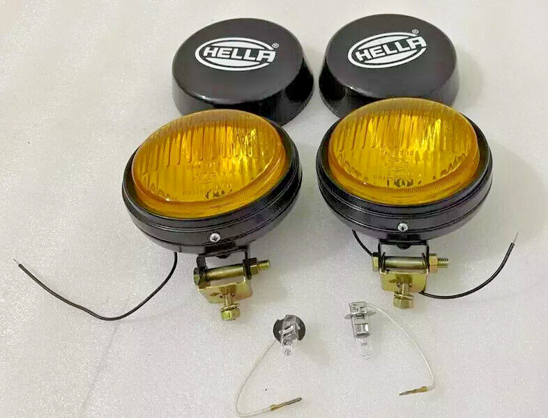 Pair / Hella Yellow Fog Lamp With Cover With Bulb H3 Halogen Bulb Universal