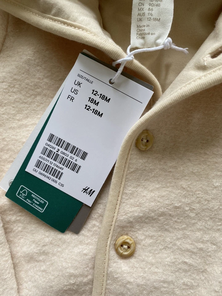 NUEVA CHAQUETA ABRIGO H&M MEZCLA LANA CON CAPUCHA 18M 12-18M CREMA NATURAL Foto 4 de 4