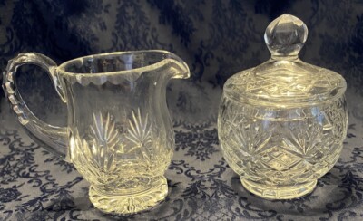 MCM Lead Crystal Hand Cut Creamer w/Scalloped Edge and Sugar Bowl w/Lid