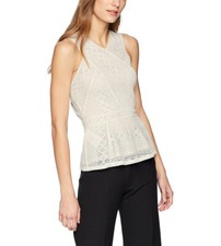 NEW BCBG MAXAZRIA OATMEAL HANNE GEOMETRIC LACE PEPLUM TOP UCE10A46/B874A SIZE XS