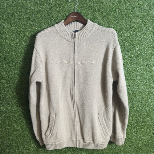 Vintage Oakley Sweater Mens Large Knit Wool Blend Brown Full Zip SOFTWWARE 90s - Picture 2 of 11