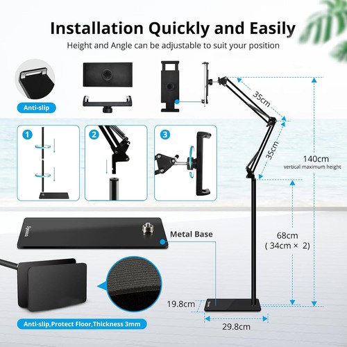Adjustable Tablet Floor Stand Universal 360 Rotatable Metal Holder Phone Support - Picture 9 of 10
