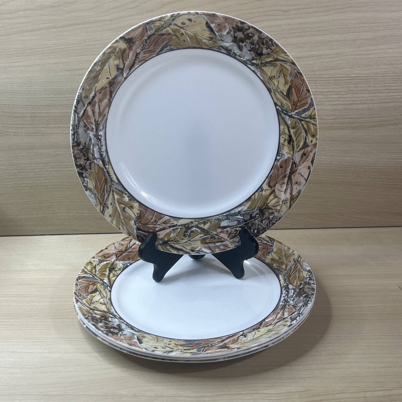 Corelle Woodland Camo Leaves 10.75” Dinner Plates Set of 4 USA