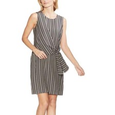 VINCE CAMUTO  Sleeveless Asymmetrical Tie Front Shift Dress sz 8 Desert Stripe