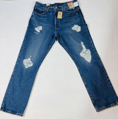 Jeans Levi's 501 Homme - Taille W36/L32 - Coupe Droite Délavée Déchirée - Bleu - Occasion TB
