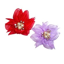 Puppy Bows Chiffon flowers with pearls and rhinestone dog hair bow 2pcs