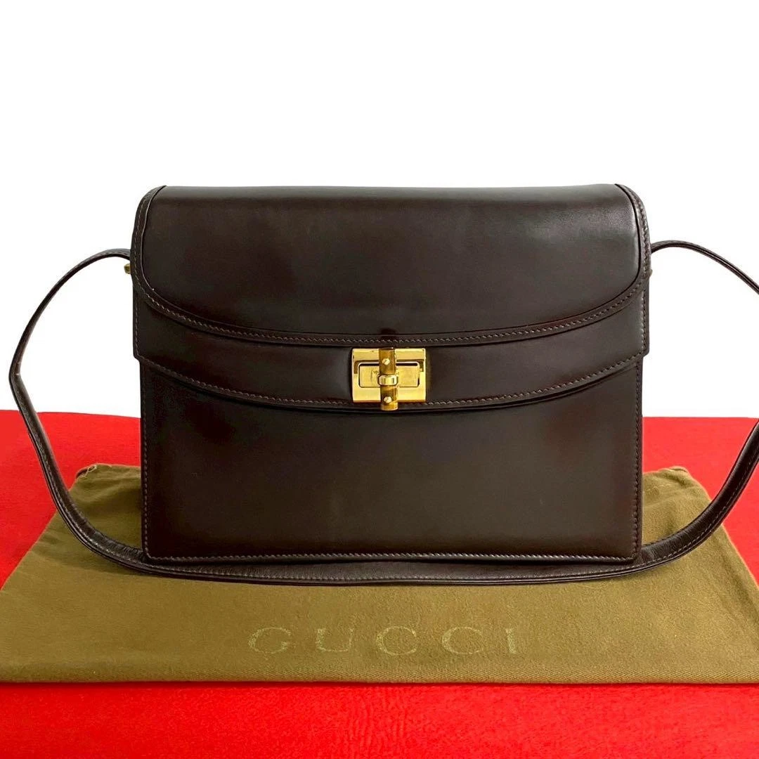 Extrême ancien sac à bandoulière Gucci cuir de veau demi cadenas marron #PG0OBZ