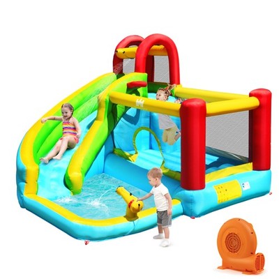 Inflatable Kids Water Slide Jumper Bounce House Splash Pool Gift w/ 550W Blower