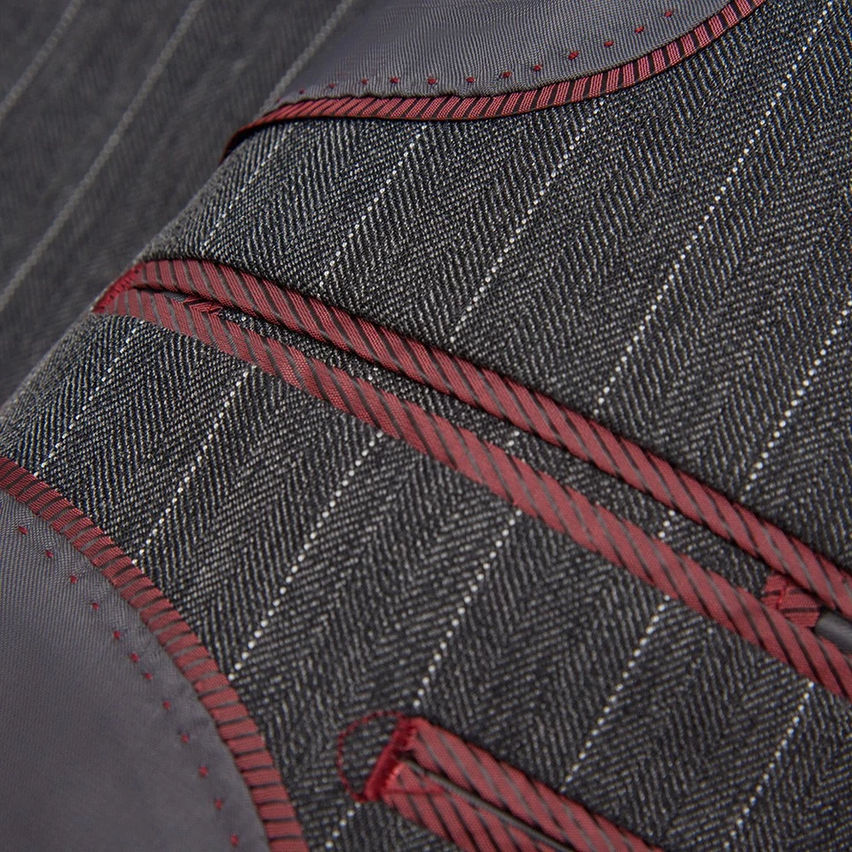 Hombres Rayas Delgado Novio 3 piezas Traje Chaqueta Chaleco Pantalones Vestido Formal Boda 2 Botones Foto 4 de 4