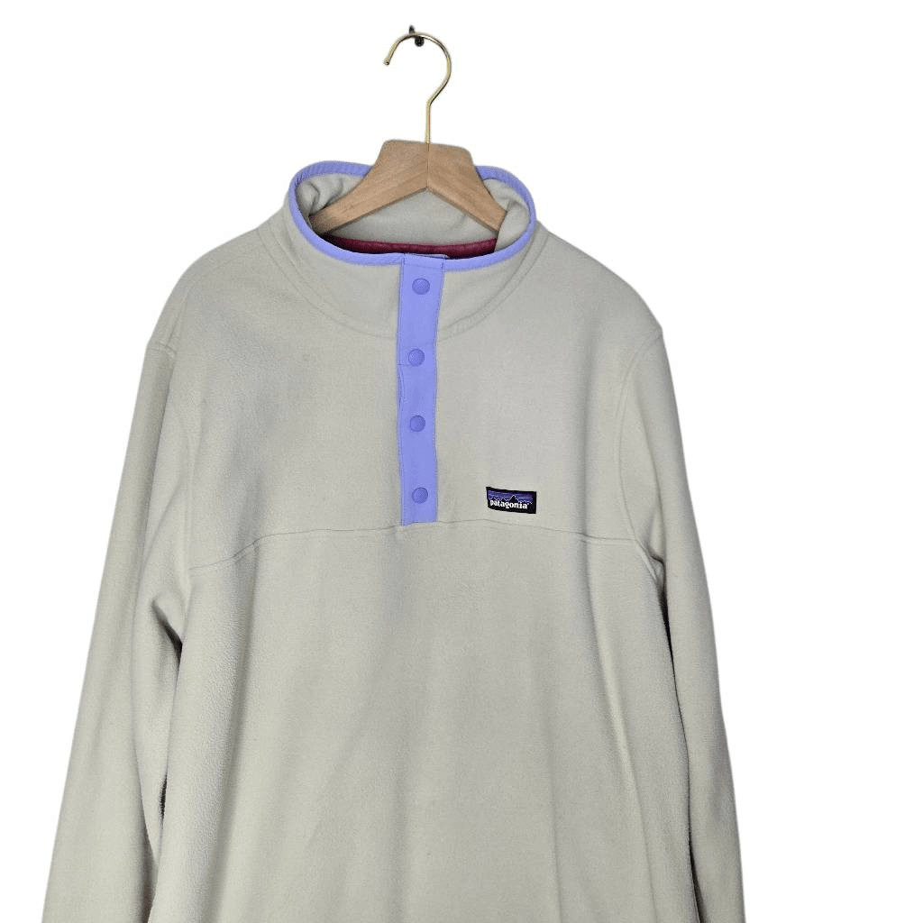 Patagonia Women's Size Large Micro D Snap T Pullover Beige Purple Fleece thumbnail 2