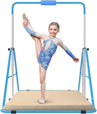 Gymnastics Bar with Self Inflating Mat for Kids, Adjustable Height And Folding