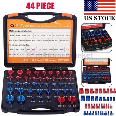 44pcs Inch & Metric Set Nut & Bolt Thread Checker Identifier Thread Gauges Box