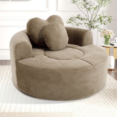 Round Sofa Bed with Memory Foam, Brown, 55.2'' x 55.2''