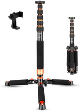 69" Camera Monopod with Tripod Base Aluminum 6 Sections Portable