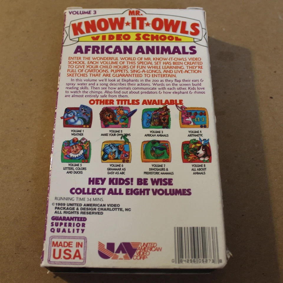 Mr Know It Owls African Animals Vol 3 (VHS, 1989, United American) Rare HTF - Image 2 of 4