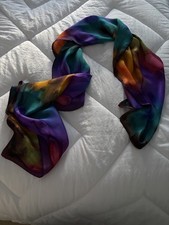 silk scarf, hand dyed, beautiful colors, 58"x11"
