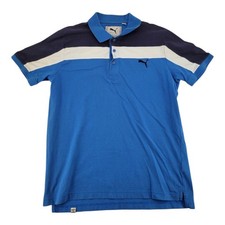 Puma Golf Polo Shirt Mens Blue White Colorblock Short Sleeve Logo Size Medium
