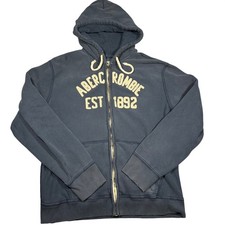 Abercrombie Fitch Mens XL Navy Blue Full Zip Hoodie Est 1892 Applique Logo