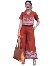 Gosriki Women'S Rayon Viscose Straight Printed Kurta With Palazzo (Simla Rust...