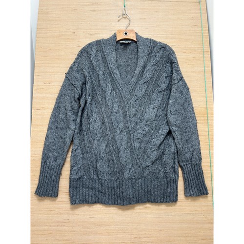 Ann Taylor, Ann Taylor LOFT Mens Gray Cable Knit V-Neck Sweater Size Large Relaxed Fit