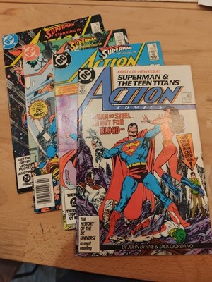 Action Comics #550 #552 #555 #584 DC 1984 Teen Titans Superman Set Lot US-Comic