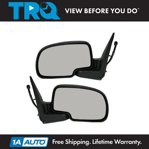 TRQ Side View Mirrors Power Heated Smooth Black w/ Puddle LH & RH Pair for GM