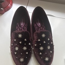 Birdies Women's Burgundy Velvet Loafer Slippers Rhinestone Star Slip-On 9