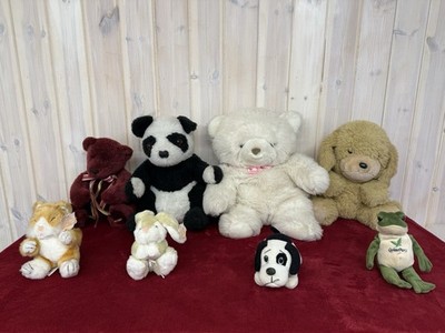 Vintage Kuscheltiere x 8 Stofftiere u.a. TEDS HUND KATZE FROSCH PANDA verschiedene Größen