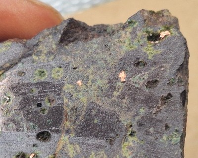 Pretty Shiny Michigan Native Copper w/ Epidote & Calcite In Basalt Lava