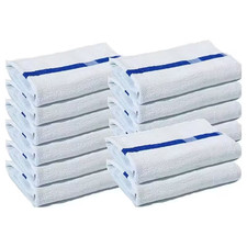 Salon Towels Cotton Towel Pack Of 24 White with blue Stripes Spa Towel 16x27 in