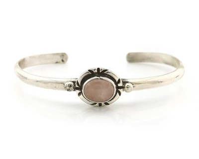 Navajo Cuff Bracelet Sterling Silver Natural Mined Pink Quartz Native Artist