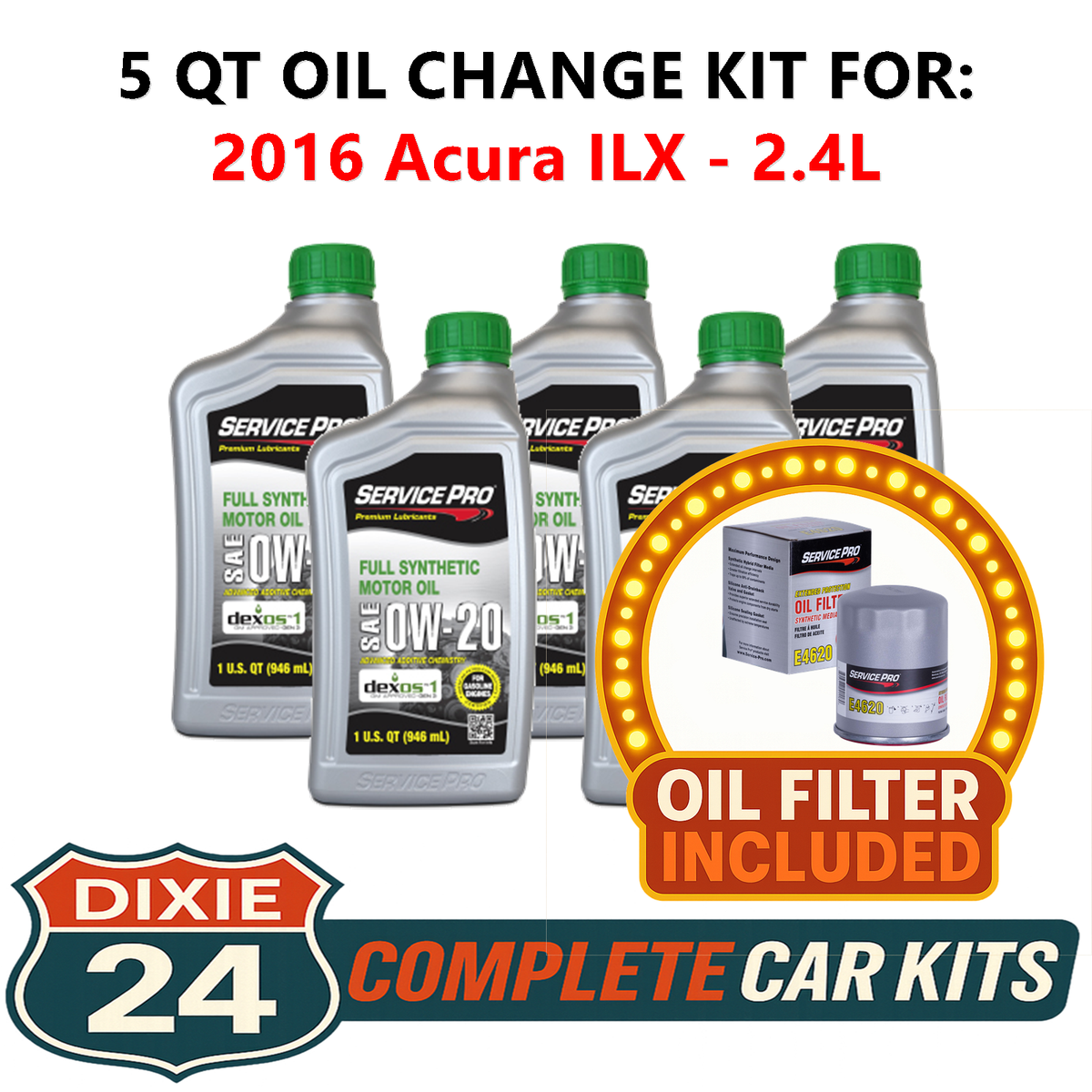 Fits: 2016 Acura ILX 2.4L 6,000 Mile Synthetic Oil & Filter Kit