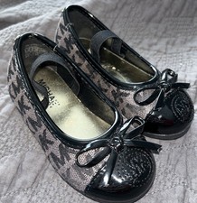 Michael Kors Girls Baby Emalyn BLACK  Taupe Ballet Flats Sz 6 EUC