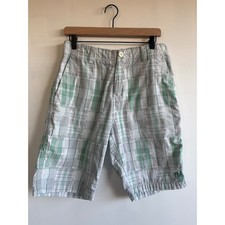 Fox Racing Riders Co Men y2k Plaid Patchwork Shorts Green Grey Size 30 Motocross