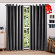 Luxury Thick Blackout Curtains Eyelet Ringtop Linen Curtain Pair With TieBacks