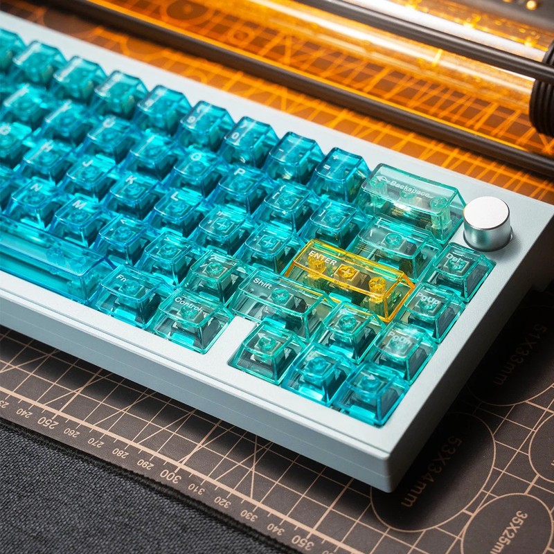 156 Keys Crystal Clear Keycaps Cherry Profile Gradient Blue PC UV Print MX