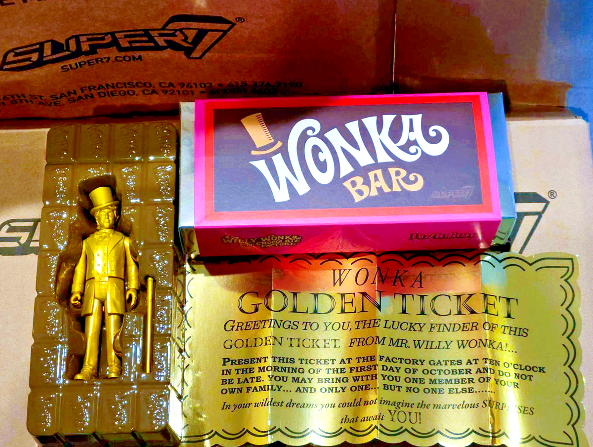 SDCC 2024 SUPER7 GOLDEN WONKA BAR CHASE REACTION FIGURE (LE 200) +