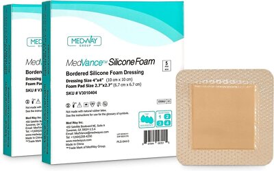 MedVance Silicone Bordered Adhesive Wound Dressing, 4''x4'', Box of 10