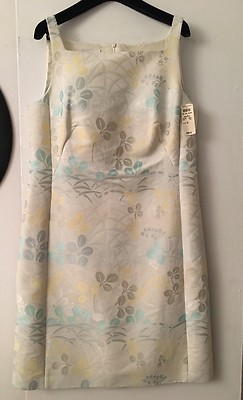 NWT Auth Akris Punto Cotton Beige Silver Floral Sleeveless Dress US Sz 10 FR 42