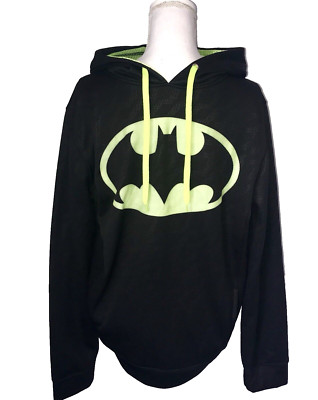 Batman Hoodie From Warner Bros Black with Yellow Bat Logo on Chest Kids Size 14
