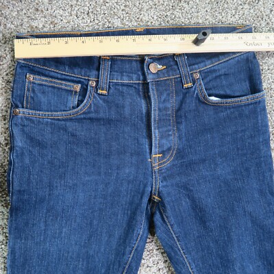 Nudie Jeans Mens 32 Blue Grim Tim Dry Open Navy Button Fly Slim