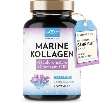 Marine Kollagen Kapseln hochdosiert 1000mg - 120 Kollagen Hyaluronsäure Kapseln