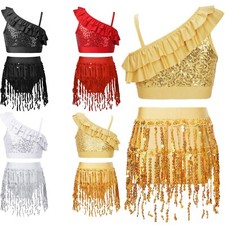 Kids Girls Vest And Skirts Tango Tank Top With Skirt Samba Dancewear Party Jazz