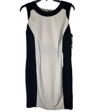 Calvin Klein Sheath Dress Size 8 Black & Khaki Color Block Sleeveless Old Money