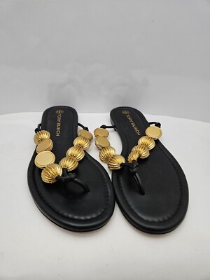 Tory Burch Capri Beaded Calf Leather Sandals/Perfect Black/Gold