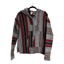 ROCO Baja Hoodie Hand Woven Serape Mexican 90s Drug Rug Vtg Beach Boho Mens XL